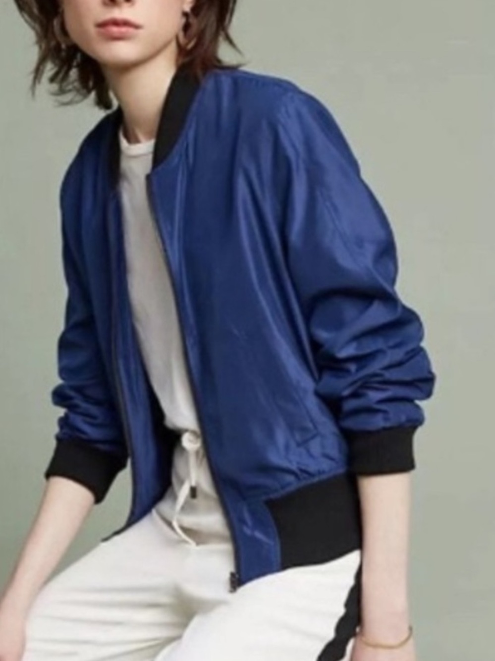 HEIHEI Anthropology juneworthy blue bomber jacket long sleeve womens size small